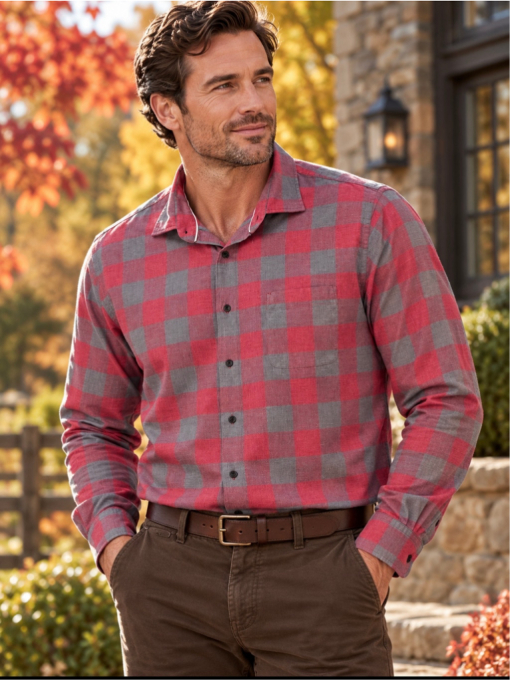 Peter Millar Men’s Large Red Gray Plaid Button Front Shirt Lightweight Cotton Fl